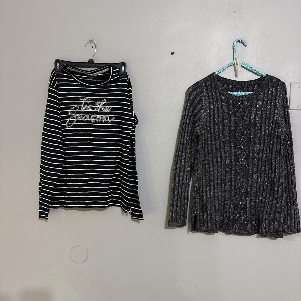2 Talbots Women's Sz Med Black Beaded Sequin Pullover Sweater Long Sleeve X-mas